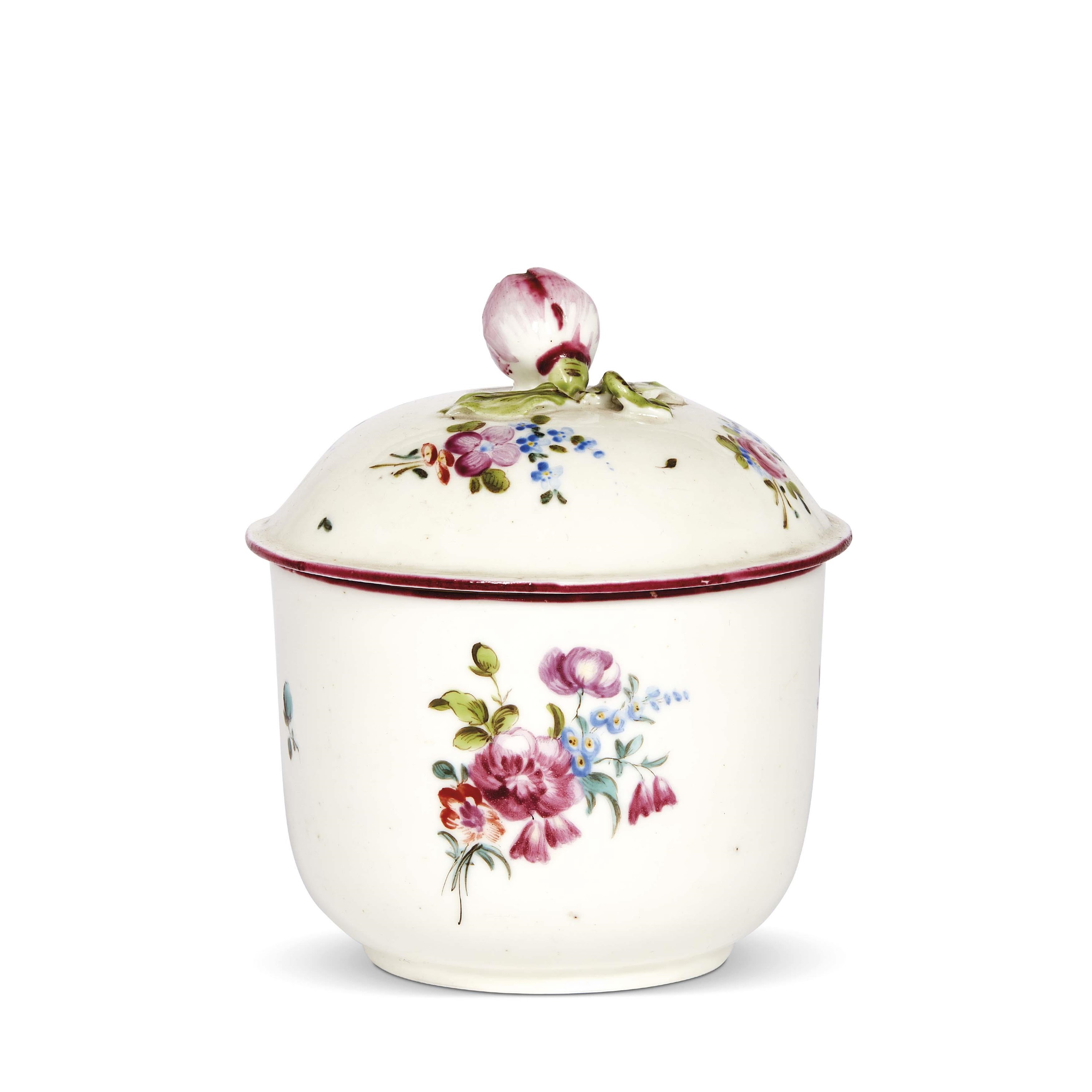 Manifattura di Villeroy, Zuccheriera con coperchio alla Mennecy, porcellana tenera (c. 1750)