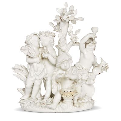 Manifattura di Meissen, Gruppo di putti allegorici delle quattro stagioni, porcellana dura bianca