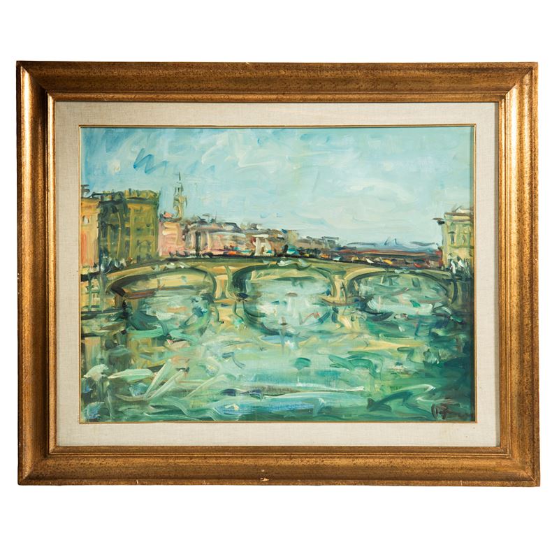 Enzo Pregno, Ponte alla Carraia, Firenze, olio su tela