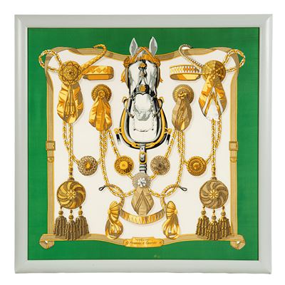Hermès, Foulard Frontaux et cocardes e Cheval Turc, seta 90x90 cm