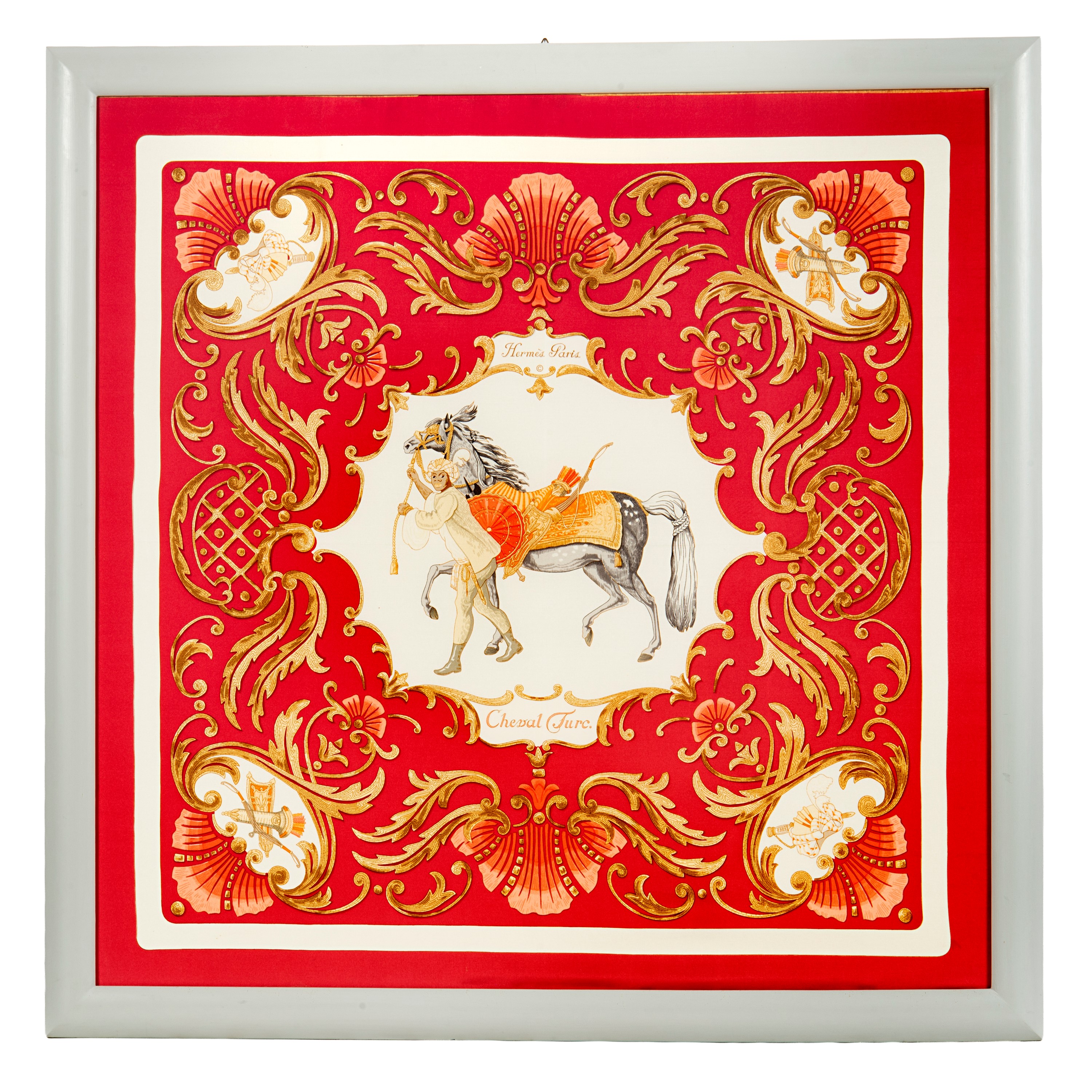 Hermès, Foulard Frontaux et cocardes e Cheval Turc, seta 90x90 cm