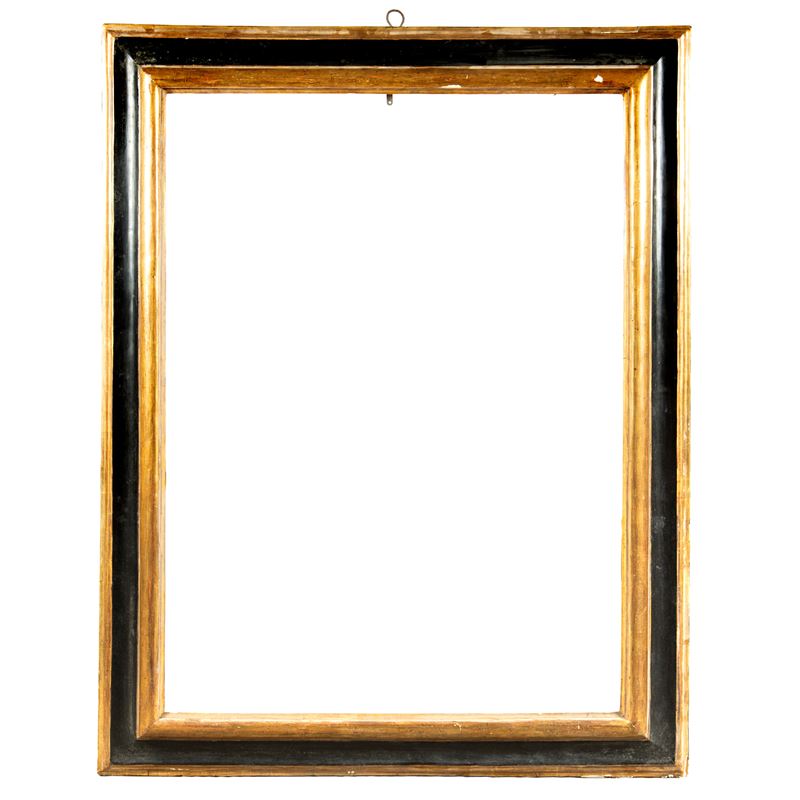 Cornice, sec. XVIII, legno laccato nero e oro