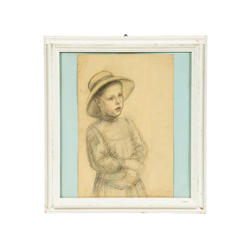 Scuola italiana, Fanciulla con cappello, matite su carta