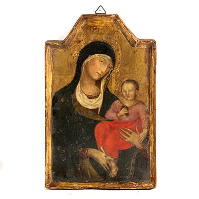 Scuola toscana, Madonna con Bambino, olio su tavola con fondo oro