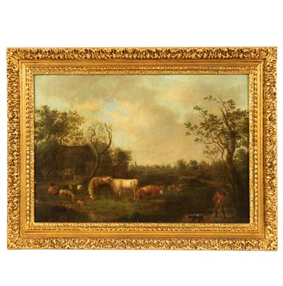 Scuola olandese, Paesaggio con armenti e pastori, olio su tela (sec. XVIII)