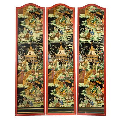 Sei pannelli di arte orientale, Scene di vita quotidiana, carta riportata su tela (sec. XX)