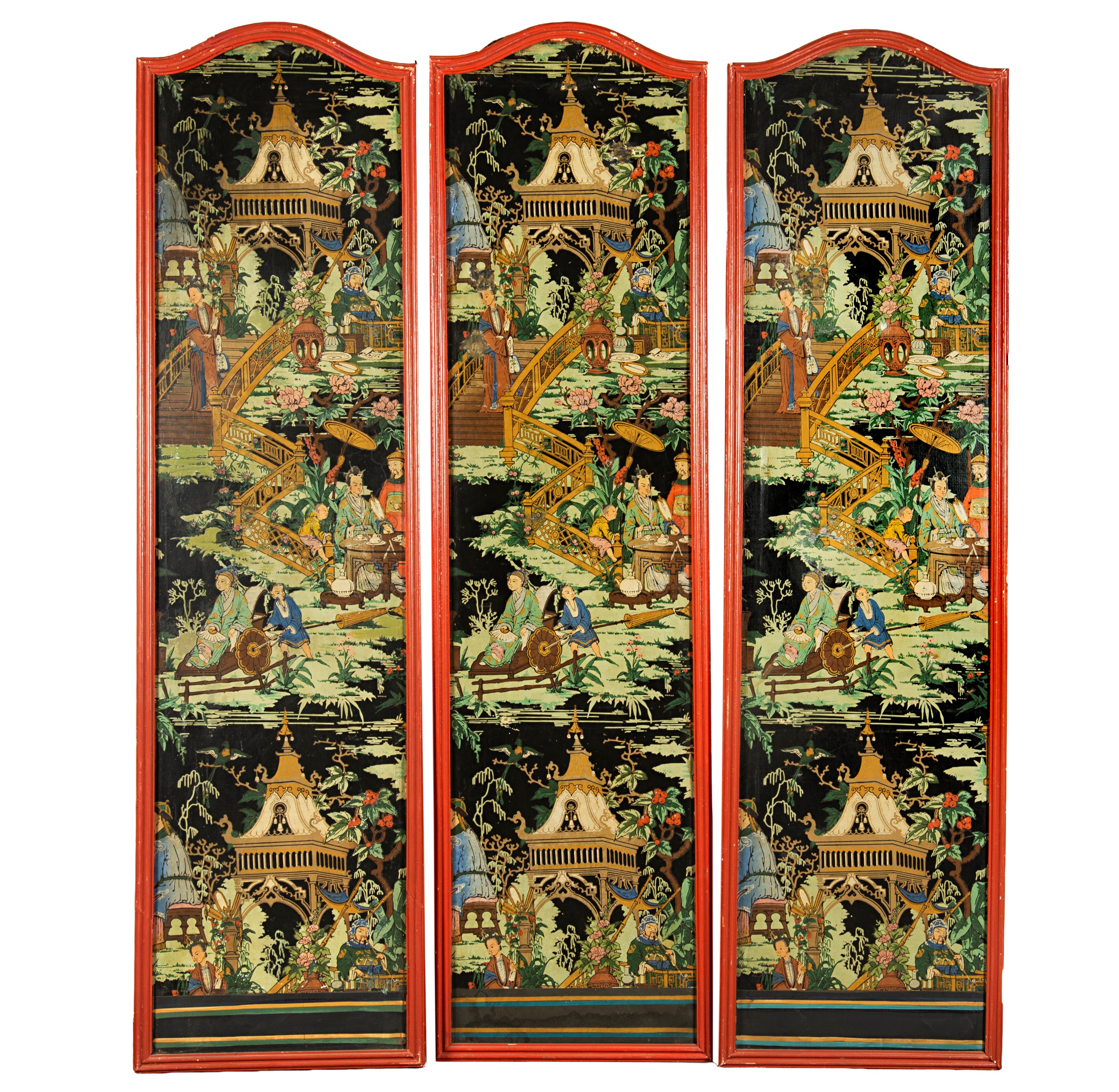 Sei pannelli di arte orientale, Scene di vita quotidiana, carta riportata su tela (sec. XX)