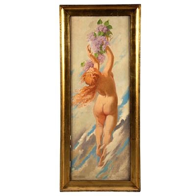 Zoltan Veress, Nudo femminile di schiena con mazzo di fiori