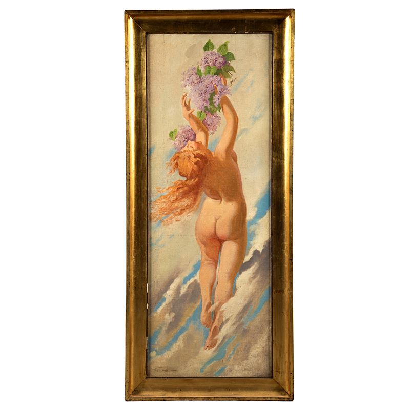 Zoltan Veress, Nudo femminile di schiena con mazzo di fiori