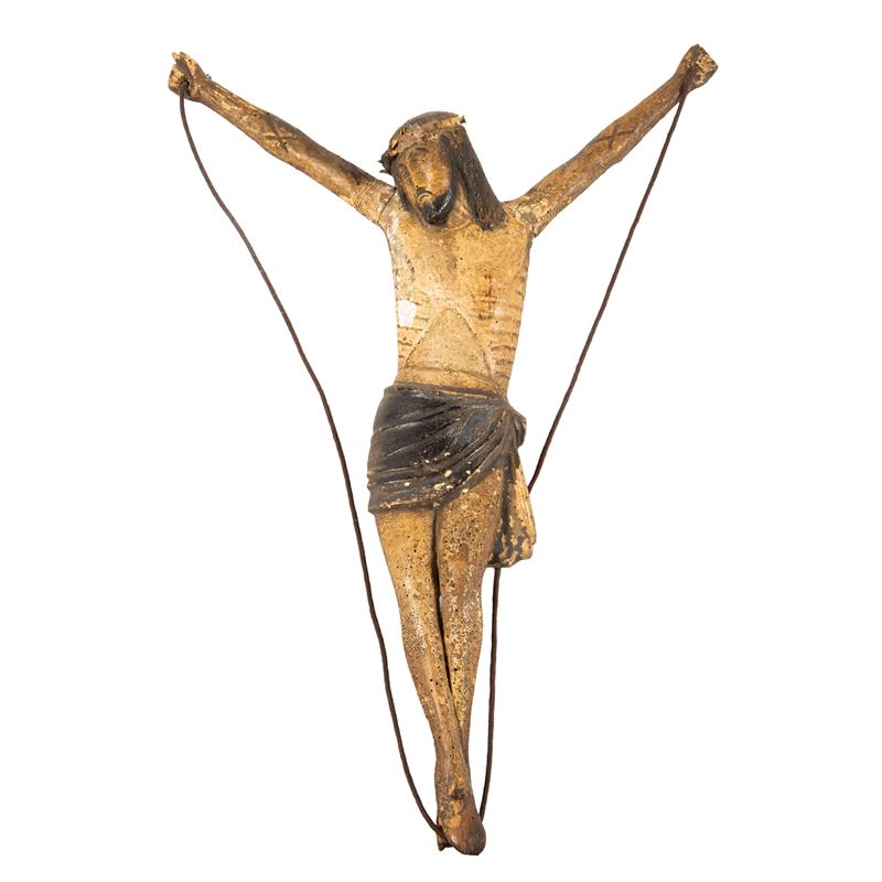 Crocifisso in stile Trecento, legno laccato a policromia, XIX secolo