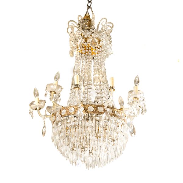Lampadario a paniera, sec. XIX  - Asta Arredi, mobili e oggetti d'arte - Poggio Bracciolini Casa d'Aste